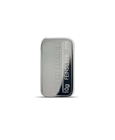 Puur zilveren bar van 24K met een gewicht van 10 gram verkrijgbaar bij VIRTU LUXURY