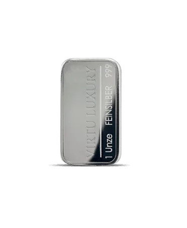Puur zilveren bar van 24K met een gewicht van 1 ounce (31,10 gram) verkrijgbaar bij VIRTU LUXURY