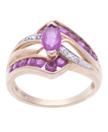 18K yellow gold ring set with rubies and diamonds, available at virtu luxury