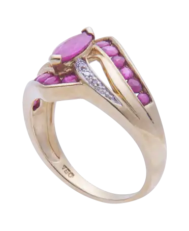 18K yellow gold ring set with rubies and diamonds, available at virtu luxury
