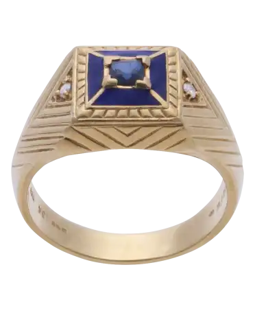 Zegelring POLAIRE STER van het huis FABERGE in 18k geelgoud met saffier en briljant geslepen diamanten bij VIRTU LUXURY