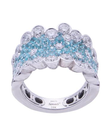 LP2269 ring from the house of Simon G. with Diamonds and Paraiba Tourmalines. VIRTU LUXURY.