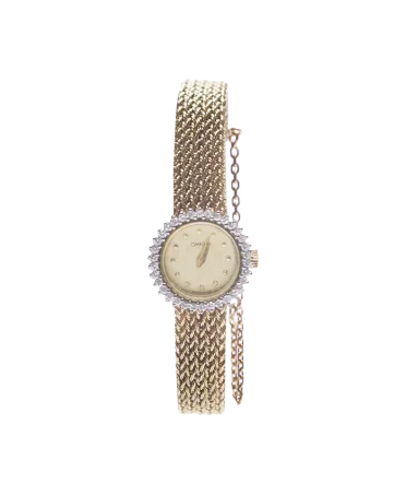Omega horloge in 18 karaat geelgoud met diamanten. Verkrijgbaar bij VIRTU LUXURY.