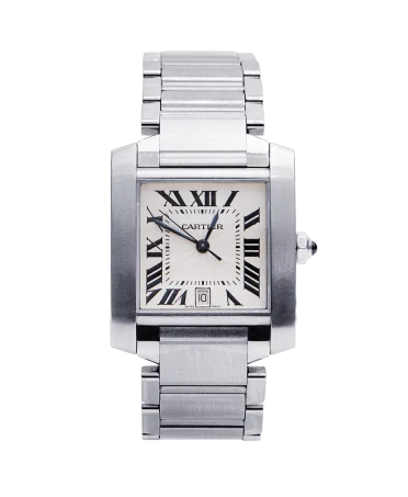TANK Française Date polshorloge van het luxe huis Cartier. Verkrijgbaar bij VIRTU LUXURY.