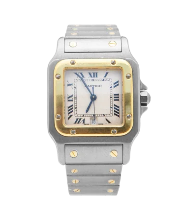 Santos Galbée horloge van het horlogehuis CARTIER. Verkrijgbaar bij VIRTU LUXURY.