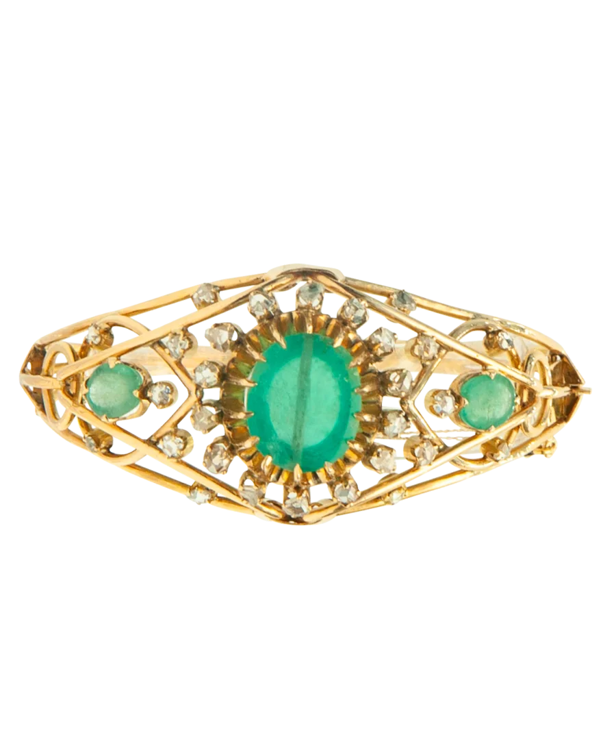 bracelet ZINA en or jaune 18K et 3 émeraudes transparentes de Colombie taillées en cabochons ovales de 27,78 carats bracelet ZINA en or jaune 18K et 3 émeraudes transparentes de Colombie taillées en cabochons ovales de 27,78 carats