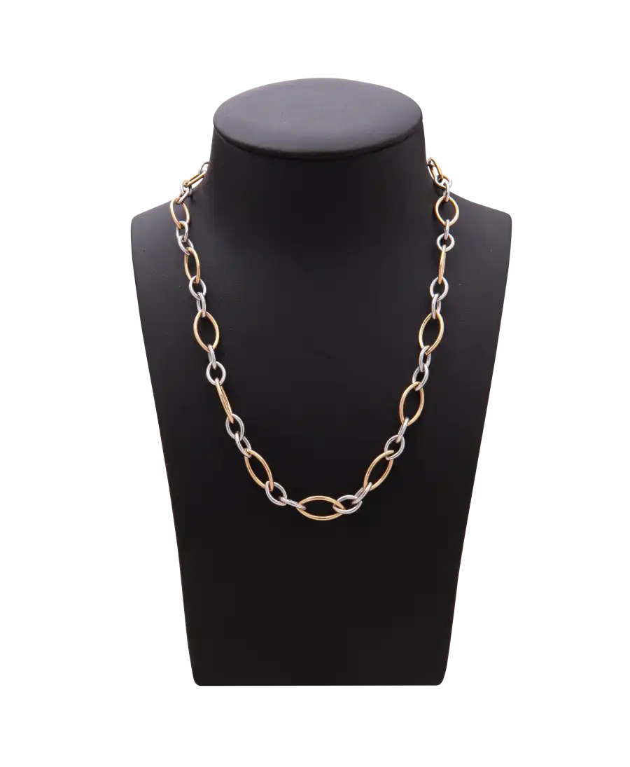 COLLIER MODERNE MAILLES BOUCLES 2 ORS OR BLANC ET OR JAUNE - En BIJOUTERIE chez VIRTU LUXURY