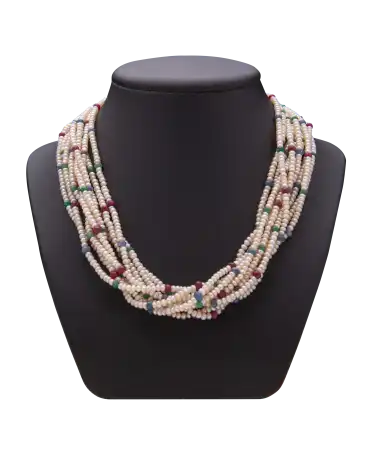 Pearl and Precious Stone Cocktail is a necklace with a Gold clasp. VIRTU LUXURY.
