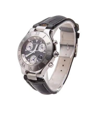Chronoscaph 21 Stalen armbandhorloge voor heren van CARTIER. Verkrijgbaar bij VIRTU LUXURY.