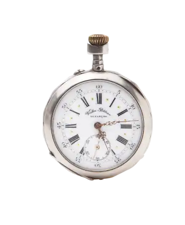 Zilveren zakhorloge van het merk VICTOR PETITEAU. Verkrijgbaar bij VIRTU LUXURY.