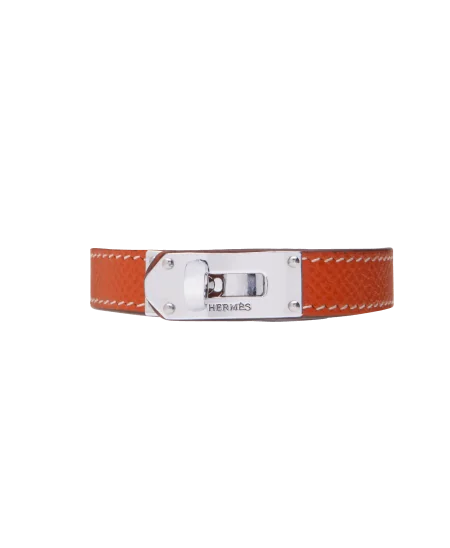 Bracelet de la maison de luxe Hermès en Acier et Cuir orange. Disponible chez VIRTU LUXURY.