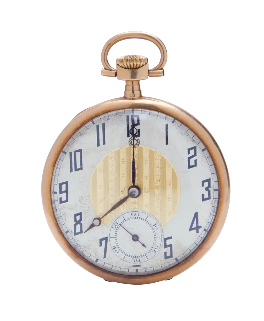 Gouden verguld koperen zakhorloge van het merk DOLLAR. Verkrijgbaar bij VIRTU LUXURY.