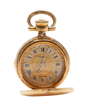 Elves merk zakhorloge in 18 karaat geelgoud. Verkrijgbaar bij VIRTU LUXURY