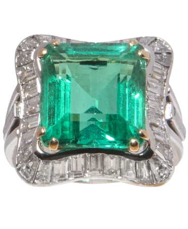 EXQUISE COCKTAIL ring van het huis CHAUMET met baguette-diamanten en SMARAGD. VIRTU LUXURY