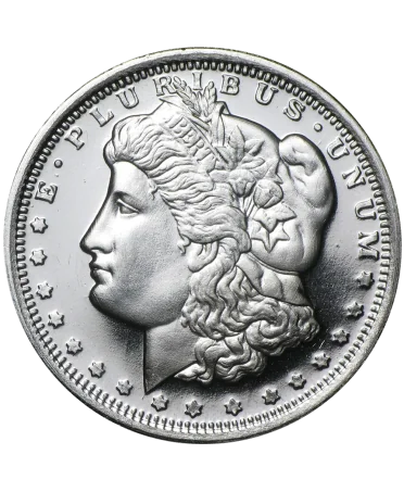 VOORKANT Zilveren munt MORGAN DOLLAR 1 OZ ONCE verkrijgbaar bij VIRTU LUXURY
