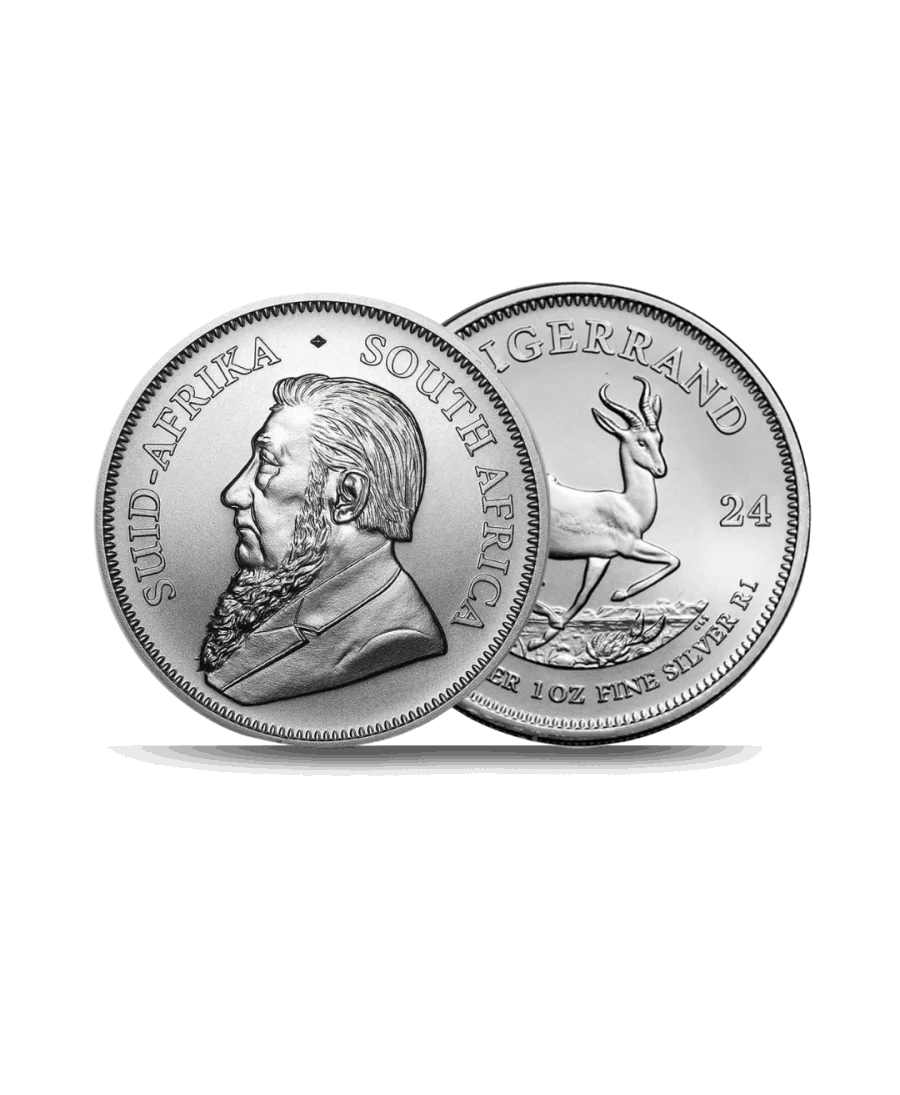voor- en achterkant van de KRUGERRAND 1OUNCE SILVER munt bij VIRTU LUXURY