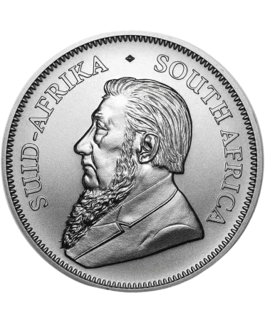 voorzijde van de KRUGER RAND EEN OUNCE zilveren munt beschikbaar bij VIRTU LUXURY
