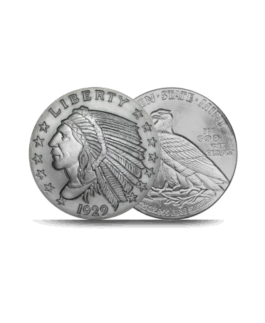 voor- en achterkant van de INDIAN HEAD Zilveren munt beschikbaar bij VIRTU LUXURY