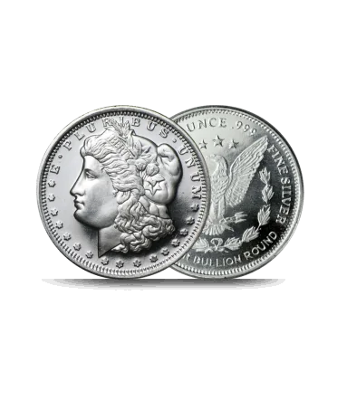 VOORKANT en achterkant Zilveren munt MORGAN DOLLAR 1 OZ ONCE verkrijgbaar bij VIRTU LUXURY