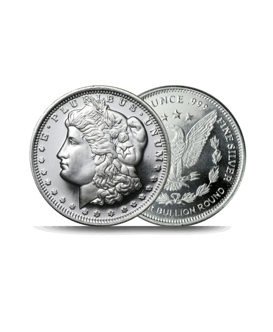 VOORKANT en achterkant Zilveren munt MORGAN DOLLAR 1 OZ ONCE verkrijgbaar bij VIRTU LUXURY VOORKANT en achterkant Zilveren munt MORGAN DOLLAR 1 OZ ONCE verkrijgbaar bij VIRTU LUXURY