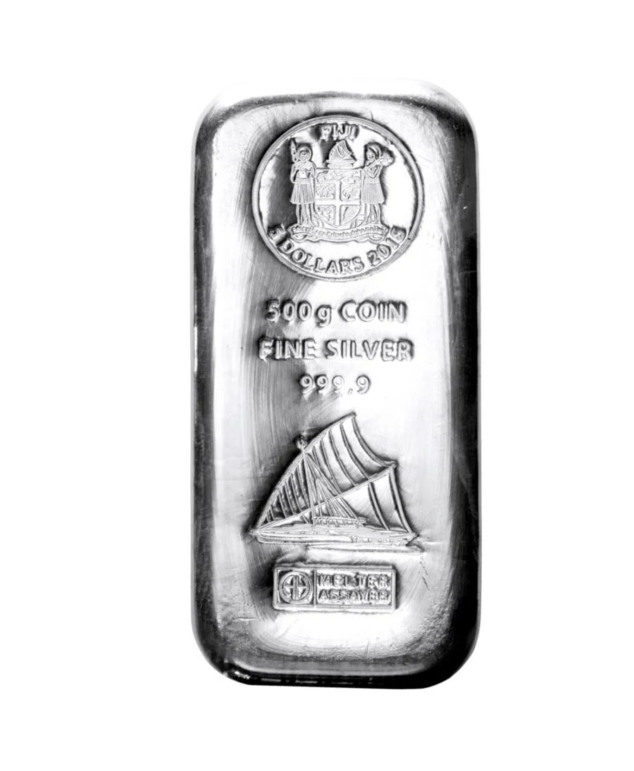 lingot argent de 500 grammes des îles FIJI d'une valeur faciale de 5 dollars SANS TVA