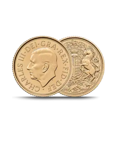 Voor- en achterkant van de SOVEREIGN CHARLES III munt verkrijgbaar bij VIRTU LUXURY