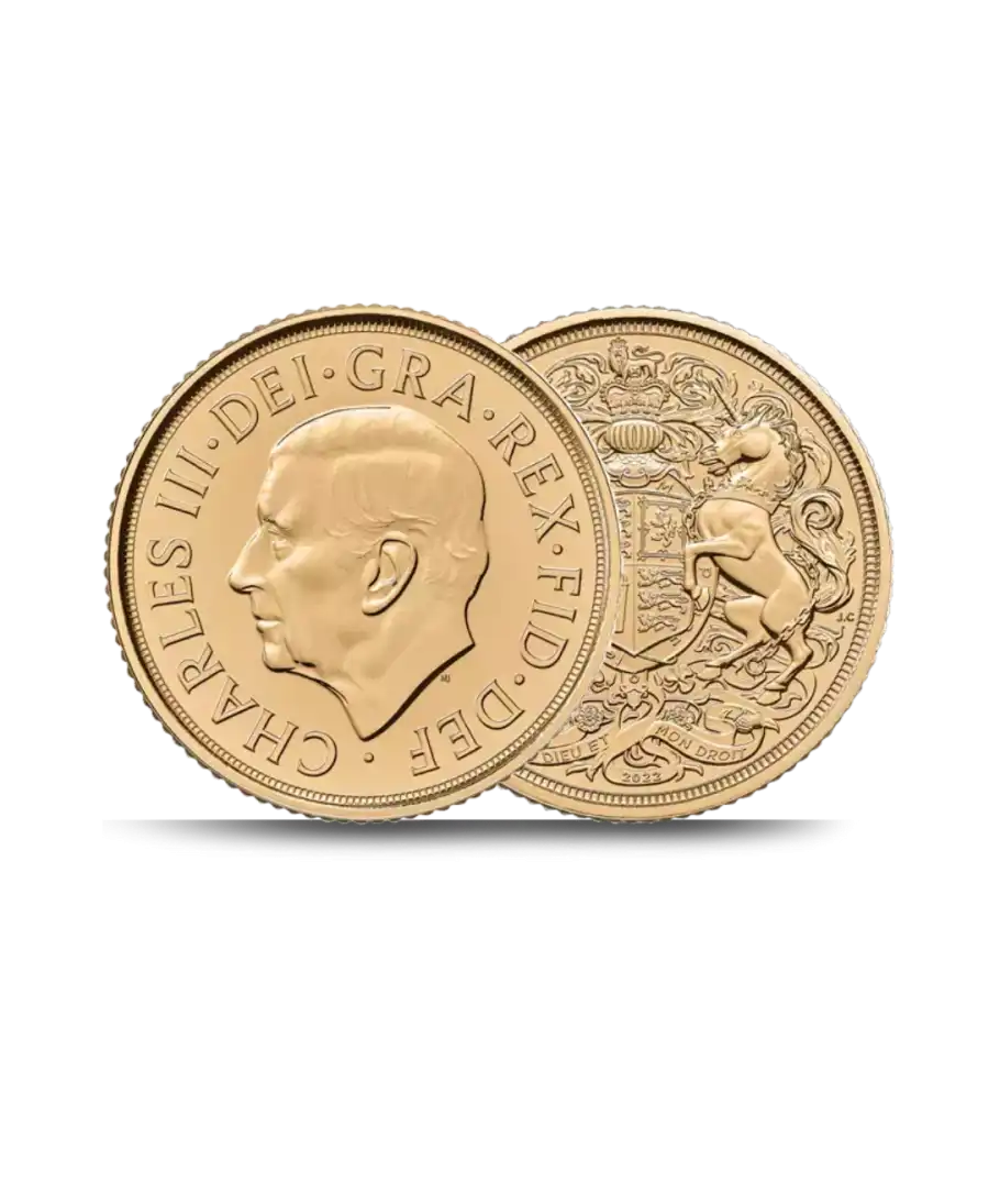 Voor- en achterkant van de SOVEREIGN CHARLES III munt verkrijgbaar bij VIRTU LUXURY