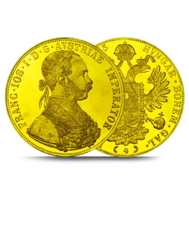 Voor- en achterkant van de 4 DUCATEN Oostenrijkse gouden munt verkrijgbaar ONLINE en in de WINKEL bij VIRTU LUXURY