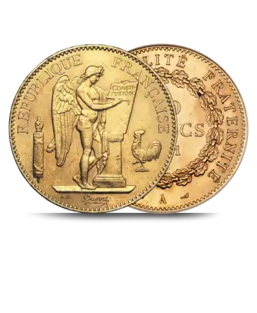 Voor- en achterkant van de 100 Francs Gouden munt verkrijgbaar bij VIRTU LUXURY