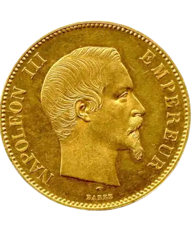Voorkant van de 100 Francs NAPOLEON 3 MUNT ZONDER LAURIERKRANS Goud bij VIRTU LUXURY