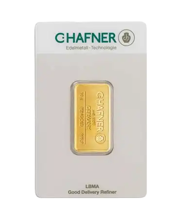 voorkant van de 10 gram C. HAFNER gerecycled 24K puur gouden staaf te koop verkrijgbaar bij VIRTU LUXURY