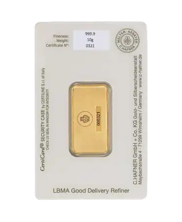 arriere du lingotin 10 Grammes de C. HAFNER d'or pur 24K en vente disponible chez VIRTU LUXURY